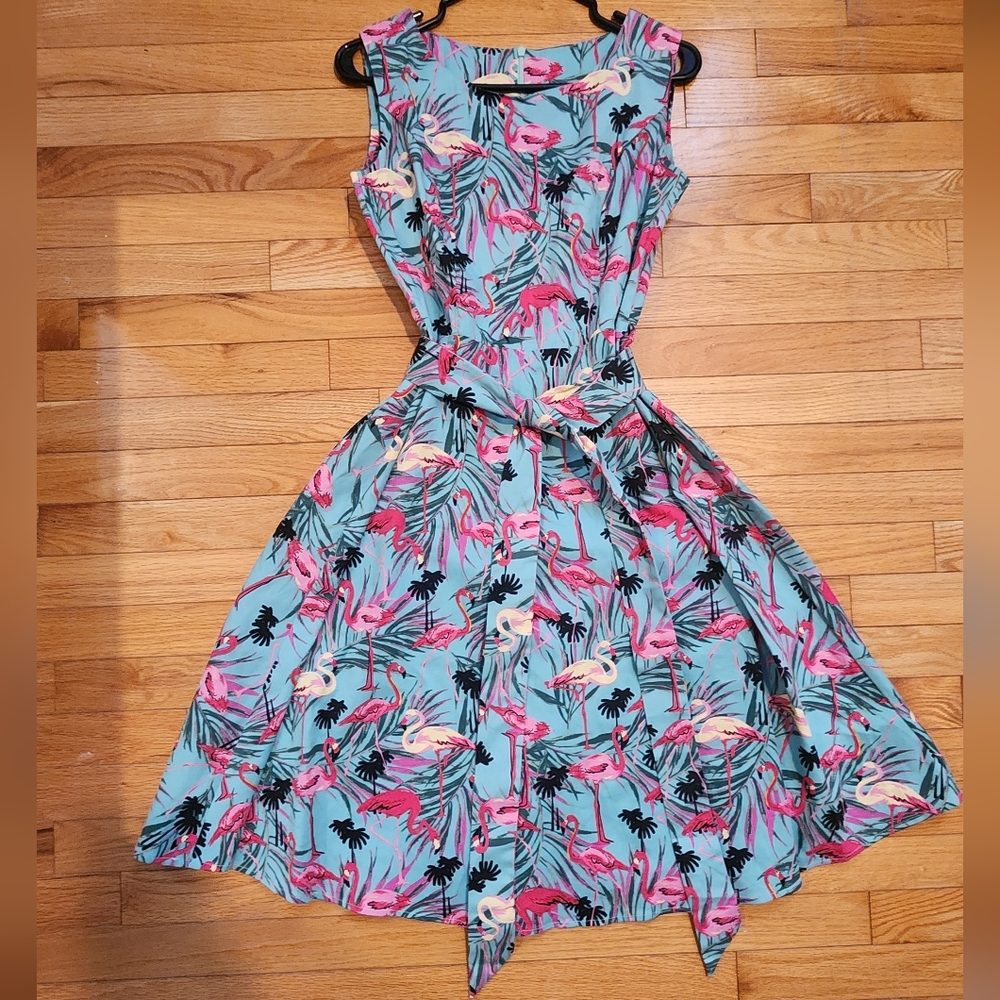 Flamingo Sleeveless A-Line Retro Style Dress
